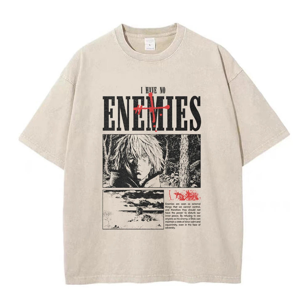Men's Hip Hop Streetwear Vintage Washed Anime Graphic T-Shirt — Harajuku Cotton Casual Loose Tee