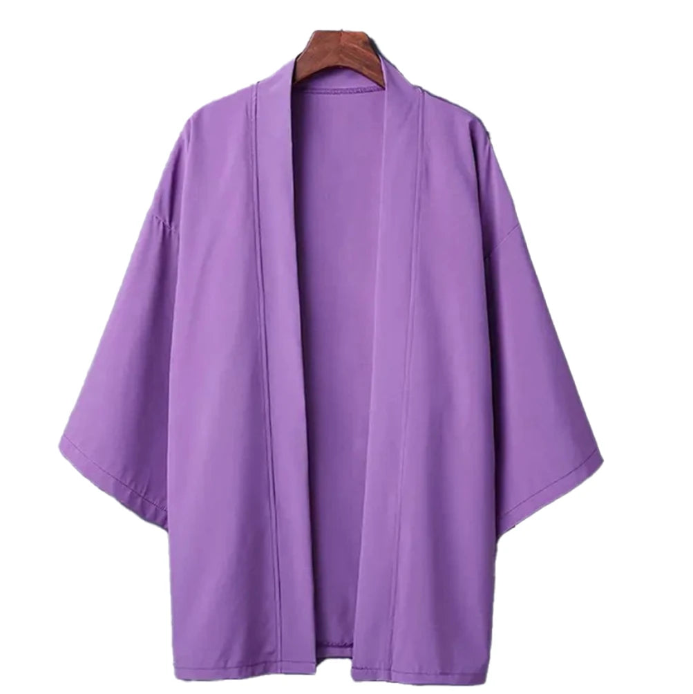 Men's Japanese Kimono Shirt — Open-Front Samurai Yukata Cardigan 3/4 Sleeve Summer Outwear