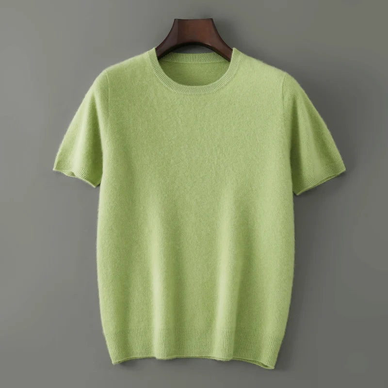 Men's 100% Pure Cashmere Knitted T-Shirt — Luxury Round Neck Short Sleeve Top