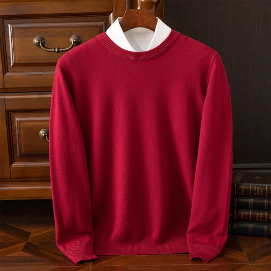 Men's Wool-Blend O-Neck Pullover Sweater — Versatile All-Season Knitwear