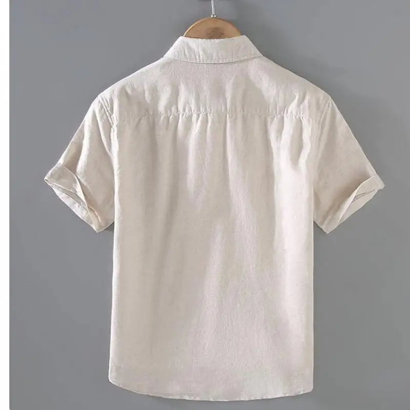 Men's Mandarin Collar Short Sleeve Casual Shirt — Cotton Blend Vintage Beach Style | 8 Colors Asia M–5XL
