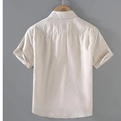 Men's Mandarin Collar Short Sleeve Casual Shirt — Cotton Blend Vintage Beach Style | 8 Colors Asia M–5XL