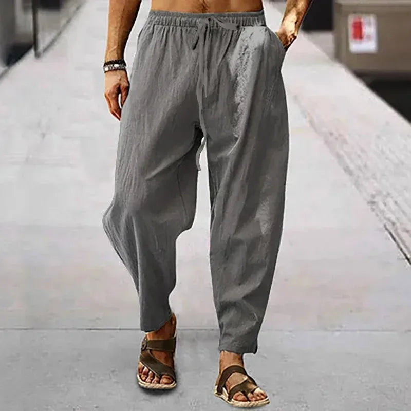 Men's Cotton Linen Wide-Leg Pants — Loose Fit High Waist Casual Breathable Trousers