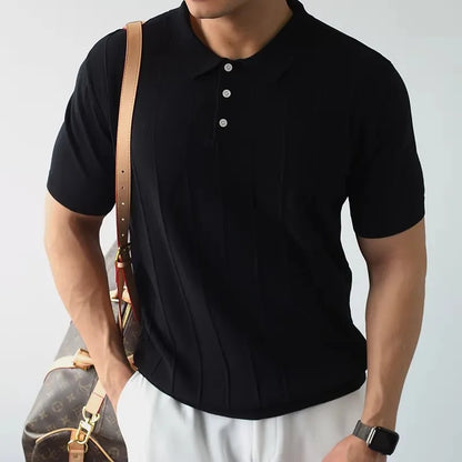 Men's American Retro Knitted Polo Shirt — Business Casual Lapel Short Sleeve Top