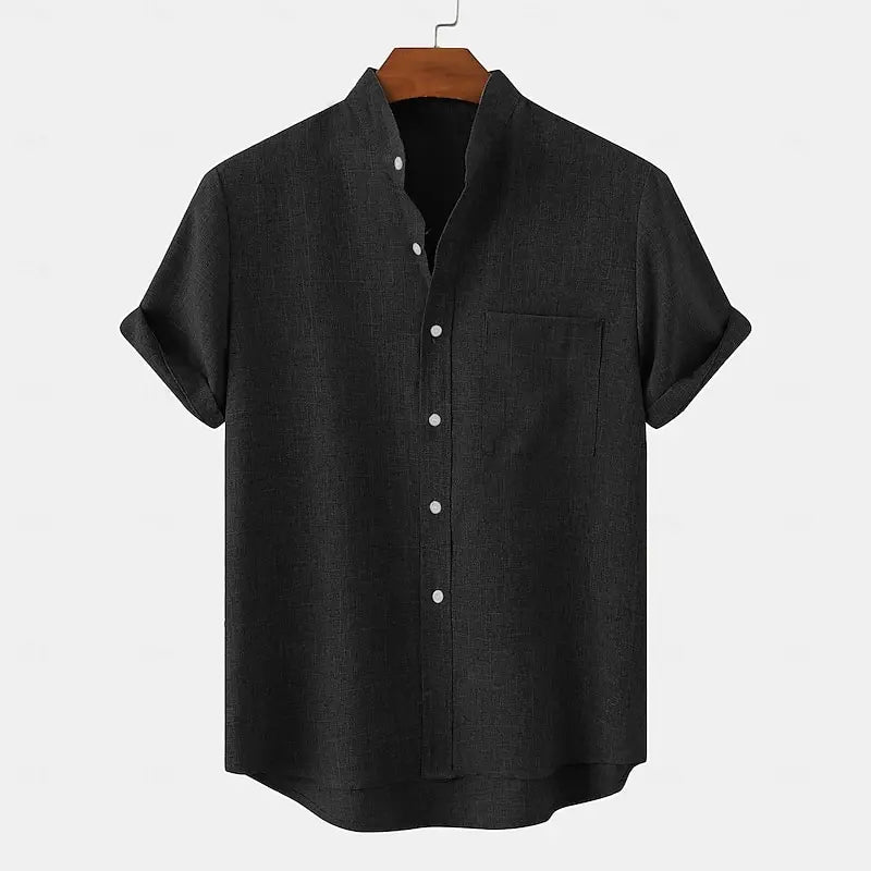 Men's Bamboo Linen Short Sleeve Shirt — Breathable Turn-Down Collar Casual Summer Top