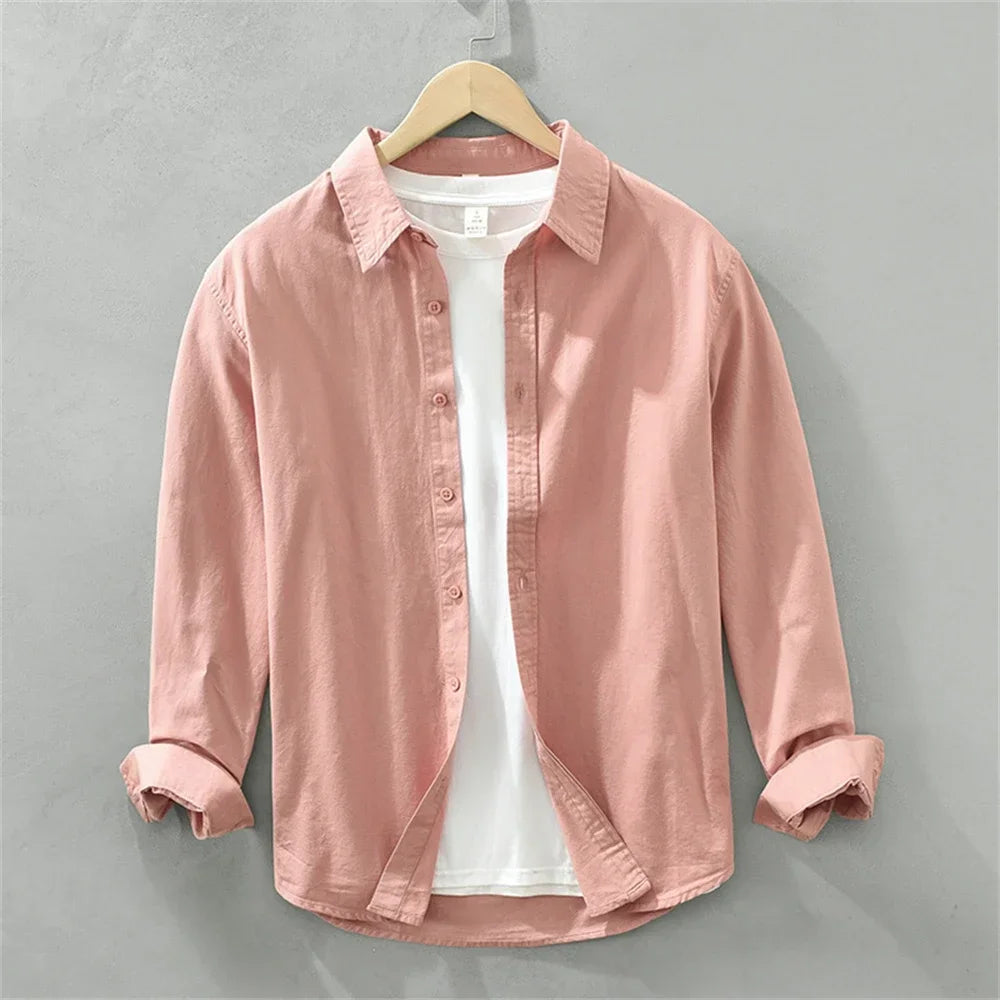 Men's Japanese Style Long Sleeve Shirt — Premium Cotton Casual Fit