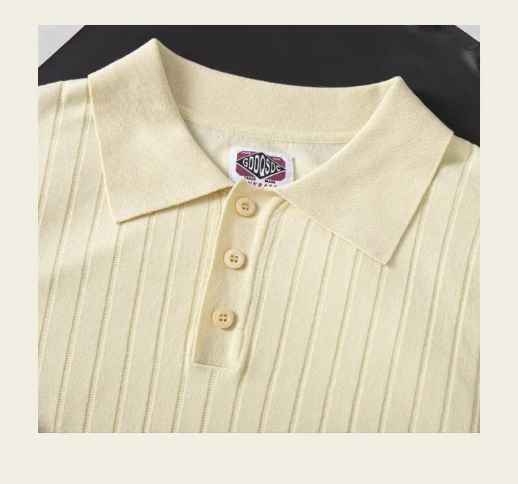Men's Slim-Fit Knitted Polo Shirt — Breathable Smart Casual Button Lapel Summer Top