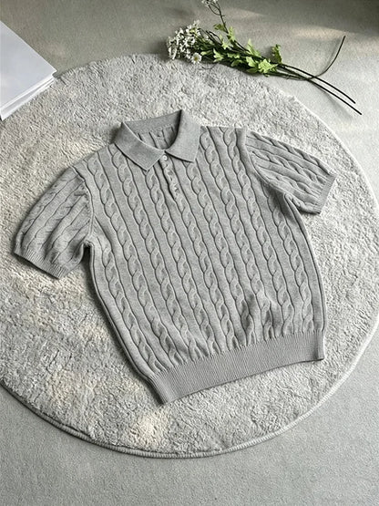 Men's Slim Fit Knitted Polo Shirt — Twist Jacquard Summer Casual Top