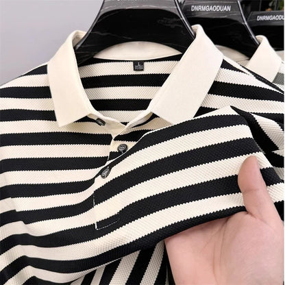 Men's Striped Color-Block Polo Shirt — Short Sleeve Korean Preppy Golf Casual Top