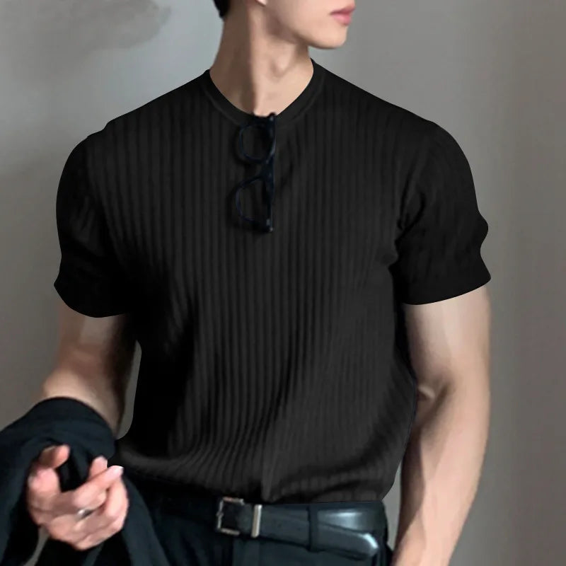 Men's Light Luxury Long Sleeve O-Neck T-Shirt — Loose Fit Solid Knitwear