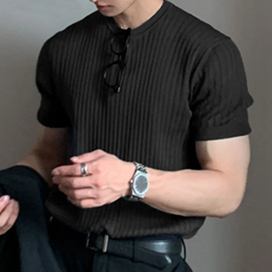 Men's Light Luxury Long Sleeve O-Neck T-Shirt — Loose Fit Solid Knitwear