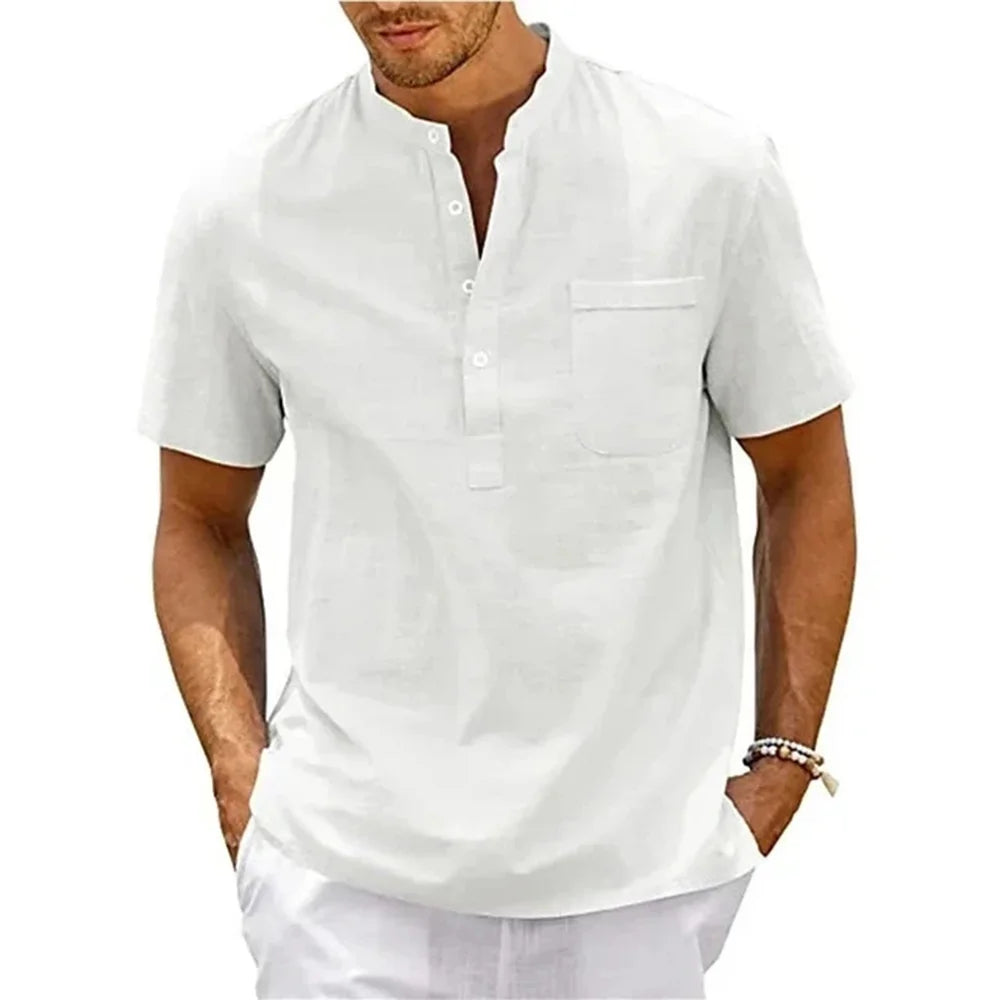 Men's Cotton Linen Shirt – Lightweight Breathable Hawaiian Shirt