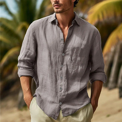 Men's Cotton Linen Casual Shirt — Turn Down Collar Lightweight Breathable Summer Top