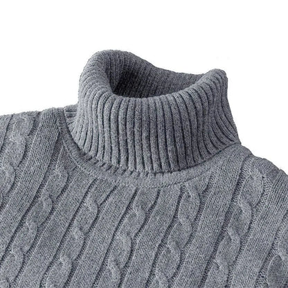 Men's Solid Color High Neck Pullover Sweater — Elastic Knitted Casual Sweatwear Autumn Winter