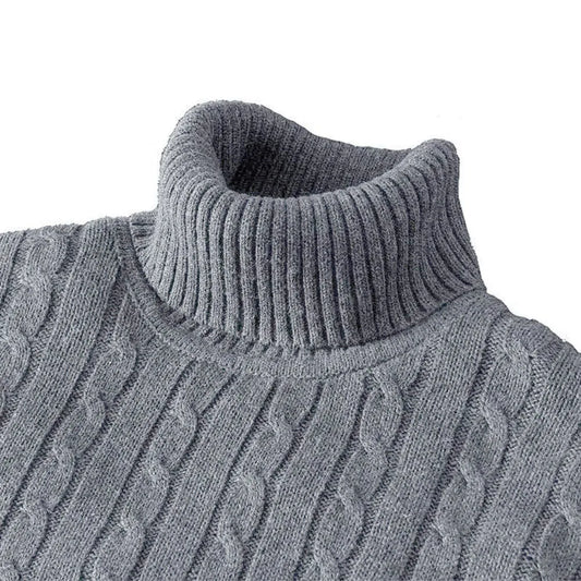 Men's Solid Color High Neck Pullover Sweater — Elastic Knitted Casual Sweatwear Autumn Winter