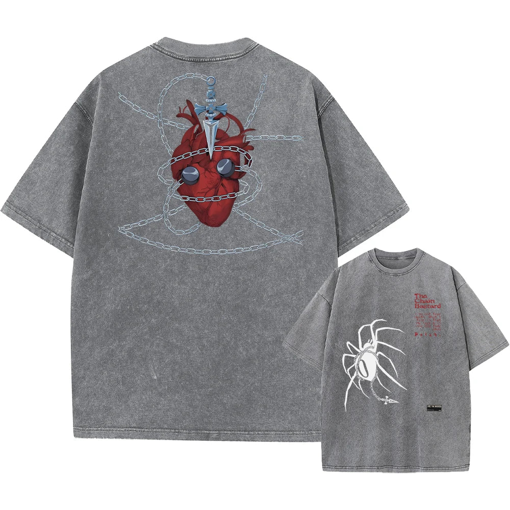 Men's Anime Graphic T-Shirt — Hunter x Hunter Washed Print Vintage Cotton Streetwear Tee