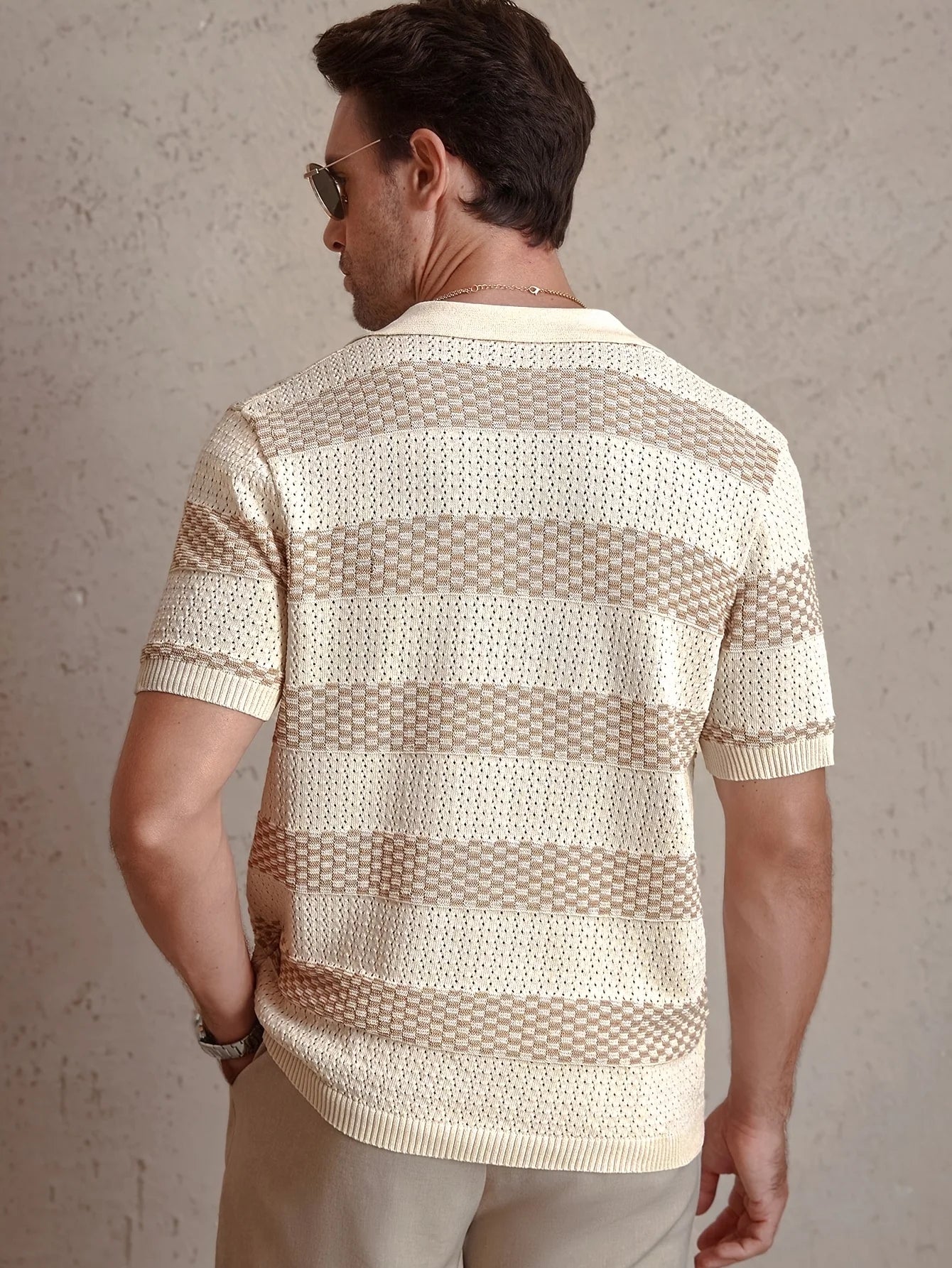 Men's Contrast Color Knitted Polo Shirt — Turn-Down Collar Short Sleeve Summer Top