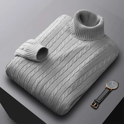 Men's Solid Color High Neck Pullover Sweater — Elastic Knitted Casual Sweatwear Autumn Winter
