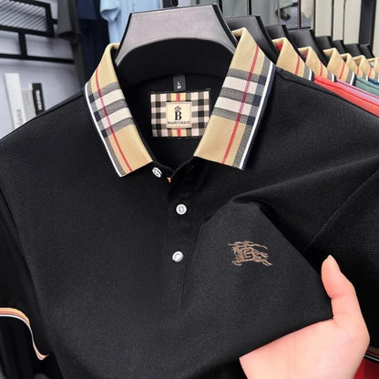 Men's Embroidered Polo Shirt — Luxury Cotton-Silk Blend Smart Casual Short Sleeve Top